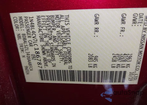 2020 Nissan Altima Sr Fwd из США, поврежденный, VIN 1N4BL4CV7LC186787